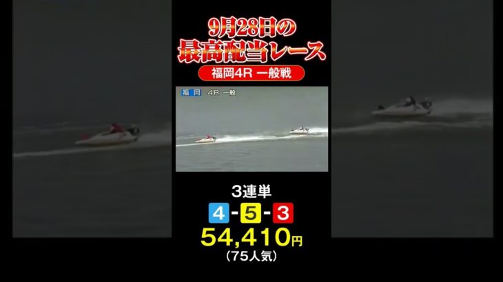【福岡競艇】9月28日の最高配当　福岡競艇4R　5万舟