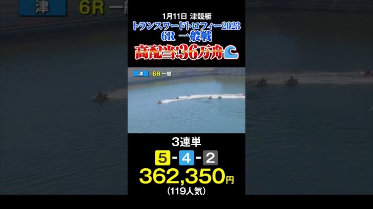 【競艇ニュース】1月11日津競艇で高配当。3連単36万舟！（119人気）