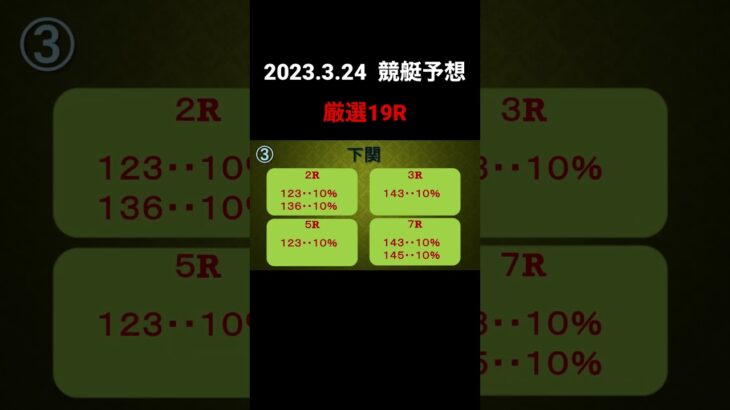 【競艇予想】2023.3.24  三連単1･2点予想  (芦屋GⅢ、下関)